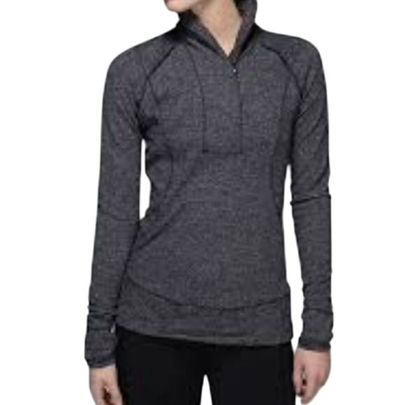 Lululemon Think Fast Pullover Active Top Heathered Herringbone Gray Black Size 4 - Picture 1 of 13